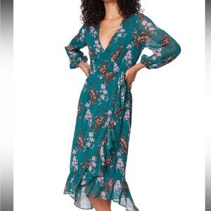 PAIGE Palazzo Floral Print Long Sleeve Silk Wrap Dress Size M Boho Western